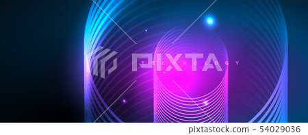Trendy neon blue abstract design with waves and circles. Neon light glowing effect. Abstract digital Trendy neon blue abstract design with waves and circles. Neon light glowing effect. Abstract digital 54029036