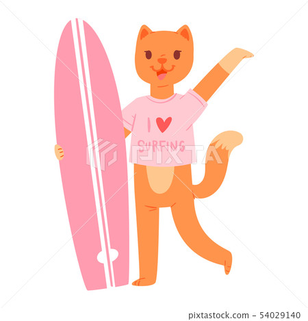 Surf vector cat animal surfer character surfing on surfboard illustration animalistic cartoon young Surf vector cat animal surfer character surfing on surfboard illustration animalistic cartoon young 54029140
