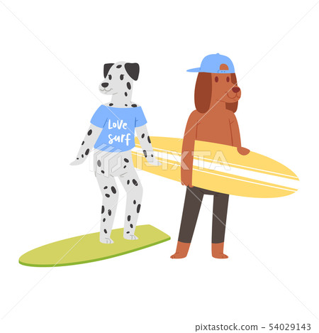 Surf vector cat dog animal surfer character surfing on surfboard illustration animalistic set of Surf vector cat dog animal surfer character surfing on surfboard illustration animalistic set of 54029143