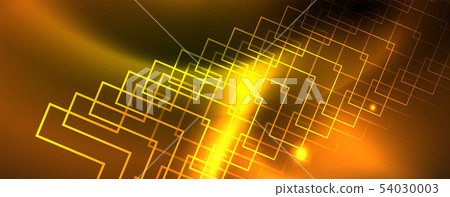 Techno glowing background, futuristic dark template with neon light effects and simple forms, vector 54030003