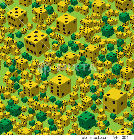Yellow Green Dice Seamless Pattern, 3D illustration 54030043