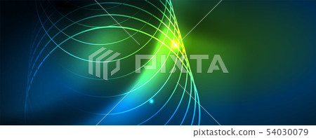 Neon glowing techno lines, hi-tech futuristic abstract background template, vector 54030079