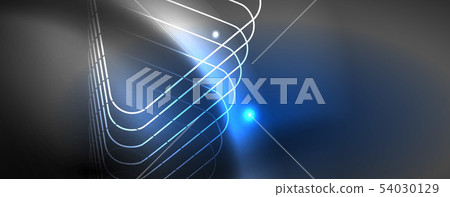 Shiny neon techno template. Neon lines background, 80s style laser rays 54030129