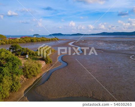 Aerial view of brown wave sand dune or rock 54030263