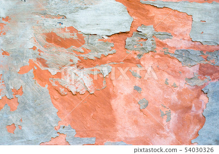 Wall of Red Stone with Peeling Cement Plaster Wall of Red Stone with Peeling Cement Plaster 54030326