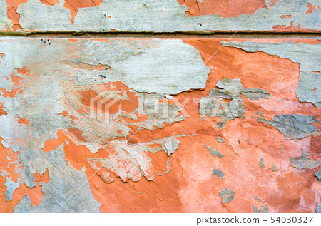 Wall of Red Stone with Peeling Cement Plaster Wall of Red Stone with Peeling Cement Plaster 54030327