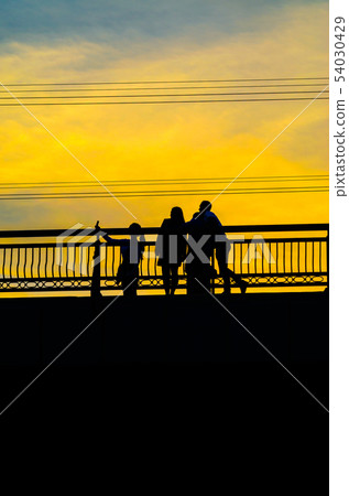 Silhouettes a Group of People on the High Bridge 54030429