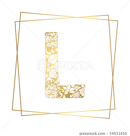 Golden Ornamental Alphabet Letter L Font on White 54031850