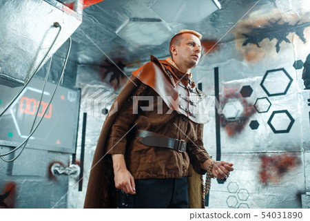 Space traveler on spacecraft command bridge Space traveler on spacecraft command bridge 54031890