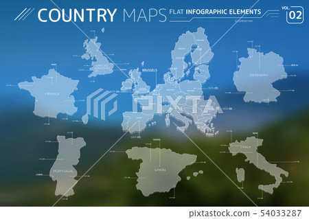 Europe, United Kingdom, France, Portugal, Spain, Italy and Germany Vector Maps 54033287