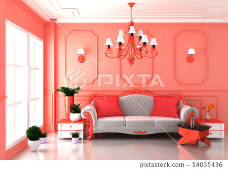 Living coral Luxury room interior and decoration Living coral Luxury room interior and decoration 54035436