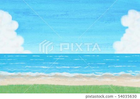 藍天海傳入的雲彩水彩背景 54035630
