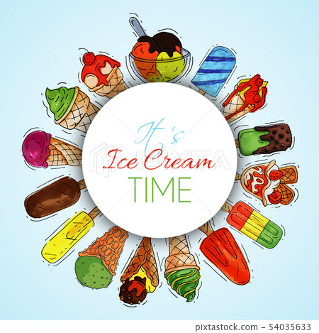 Ice cream round pattern summer natural fresh and cold sweet food vector illustration. Healthy Ice cream round pattern summer natural fresh and cold sweet food vector illustration. Healthy 54035633