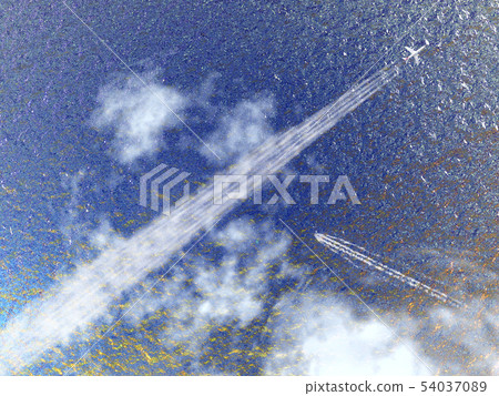 凝結尾跡,尾流和海洋的波光粼粼的景色1-概述CG-11 凝結尾跡,尾流和海洋的波光粼粼的景色1-概述CG-11 54037089