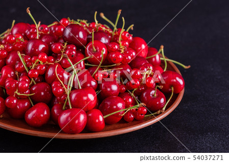 Sweet fresh organic cherry background close-up 54037271