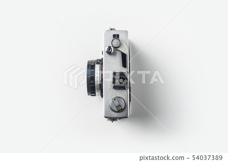 Top view of vintage cameras on white background Top view of vintage cameras on white background 54037389