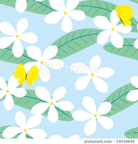 樣式赤素馨花和蝴蝶藍色淺蘭 54038648