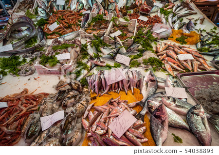 Seafood at La Pescheria fish market in Catania Seafood at La Pescheria fish market in Catania 54038893