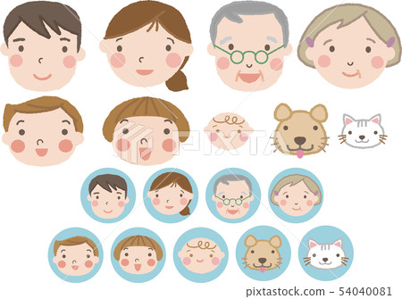 Three generation family icon (with dog & cat) 17 Three generation family icon (with dog & cat) 17 54040081