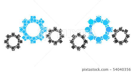 Gear Transmission Icon Collages of Squares and Circles 54040356