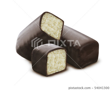 Glazed curd cheese isolated on white background, vanilla cheesecake Glazed curd cheese isolated on white background, vanilla cheesecake 54041300