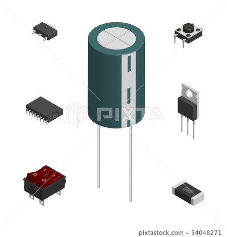 Set of different 3D electronic components, vector 54048271