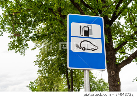 Electric car charging station road sign Electric car charging station road sign 54048722