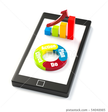Illustration CG of smartphone and PDCA cycle and growth graph Illustration CG of smartphone and PDCA cycle and growth graph 54048985