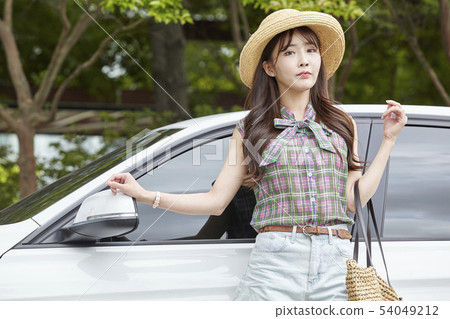 汽車，駕駛，旅行，度假，度假，年輕女子 54049212