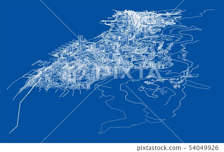 Outline city concept. Wire-frame style 54049926