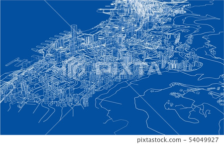 Outline city concept. Wire-frame style 54049927