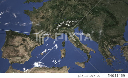 Plane arriving to Florence, Italy from west, 3D rendering  54051469