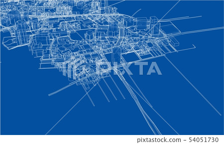Outline city concept. Wire-frame style Outline city concept. Wire-frame style 54051730
