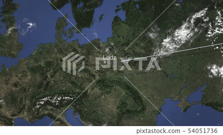 Commercial plane arrives to Lodz, Poland, 3D rendering Commercial plane arrives to Lodz, Poland, 3D rendering 54051736