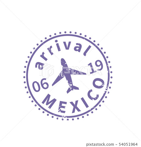 Mexico International travel visa stamp on white. Arrival sign purple rubber stamp with texture 54051964