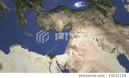 Commercial airplane flying to Nicosia, Cyprus. 3D rendering  54052139