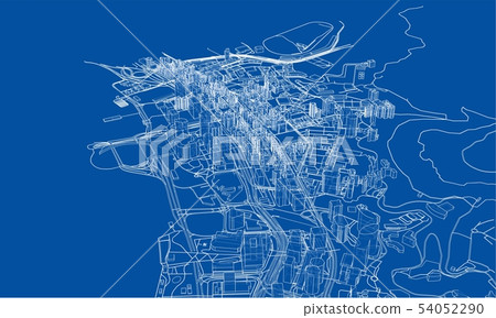 Outline city concept. Wire-frame style Outline city concept. Wire-frame style 54052290