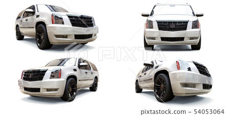 Set big white premium SUV on a white background. 3d rendering. Set big white premium SUV on a white background. 3d rendering. 54053064