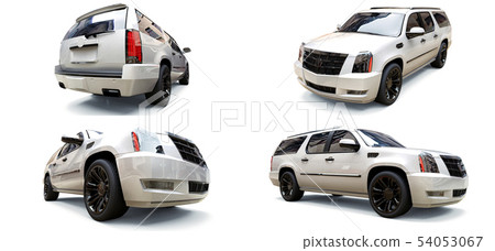 Set big white premium SUV on a white background. 3d rendering. 54053067