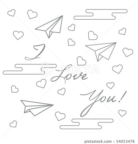 Paper airplane, hearts, clouds Valentine's Day. Paper airplane, hearts, clouds Valentine's Day. 54053476