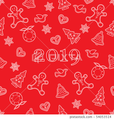 Seamless pattern with christmas, new year symbols 54053514