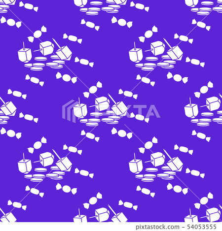 Seamless pattern with dreidel, coins, sweets 54053555