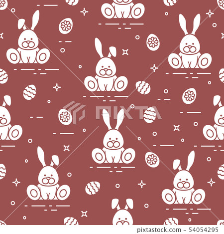 Pattern with Easter rabbits, decorated eggs 54054295