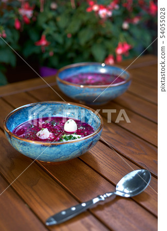 Holodnik - traditional Lithuanian vegetable Cold fresh summer soup made of young beetroot beet 54055028