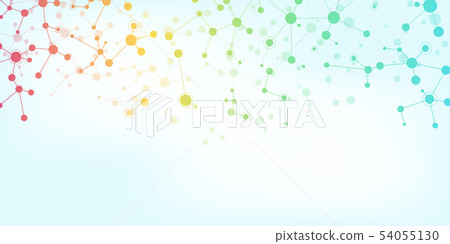 Abstract molecules on soft blue background. Molecular structures or DNA strand, neural network 54055130
