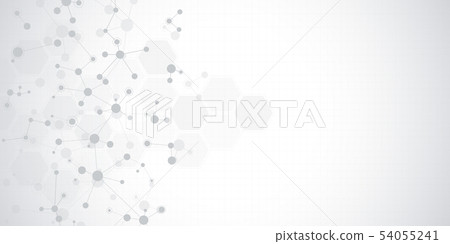 Abstract molecules on soft grey background. Molecular structures or DNA strand, neural network 54055241