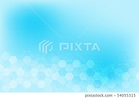 Abstract molecules on soft blue background. Molecular structures or chemical engineering, genetic 54055315