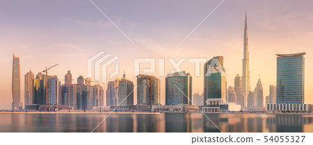Panoramic view of Dubai Business bay, UAE Panoramic view of Dubai Business bay, UAE 54055327
