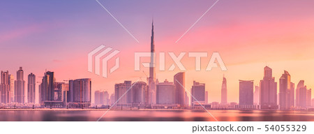 Cityscape of Dubai and panoramic view of Business bay, UAE Cityscape of Dubai and panoramic view of Business bay, UAE 54055329