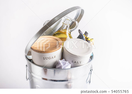 sal, sugar, oil in garbage can, health concept 54055765